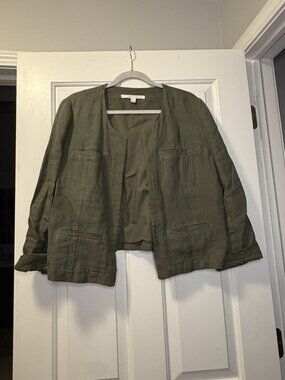 Olive Linen Collarless Jacket